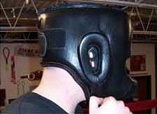 Facesaver Protective Headfgear Side View Closeup on Person's Head